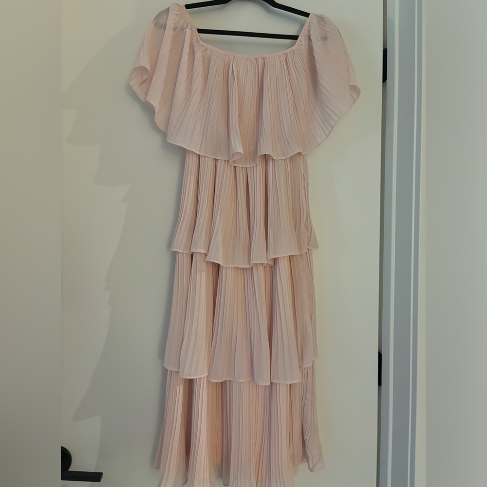 Pink off-the-shoulder midi dress